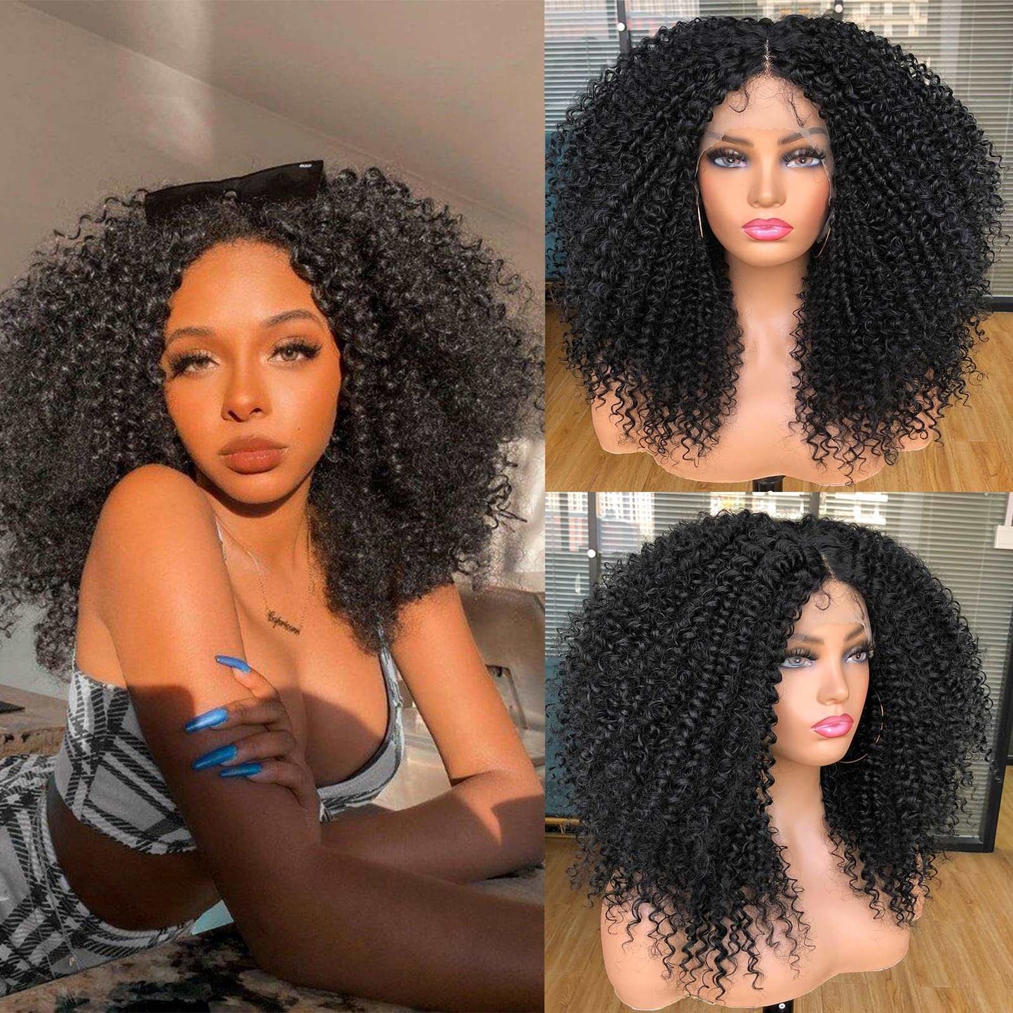 Curly Lace Front Wig Pre Plucked Kinky Curly Afro 5x5 Lace Long Wig 100% Human Hair