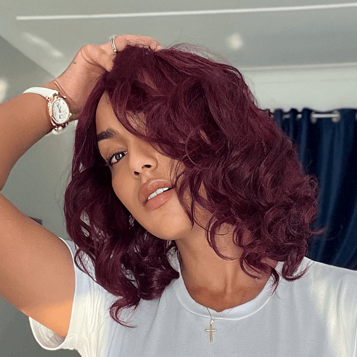 200% Density | Soft layered Burgundy Loose Wave 5x5 Closure  Lace Glueless Side Part Long Wig 100% Human Hair