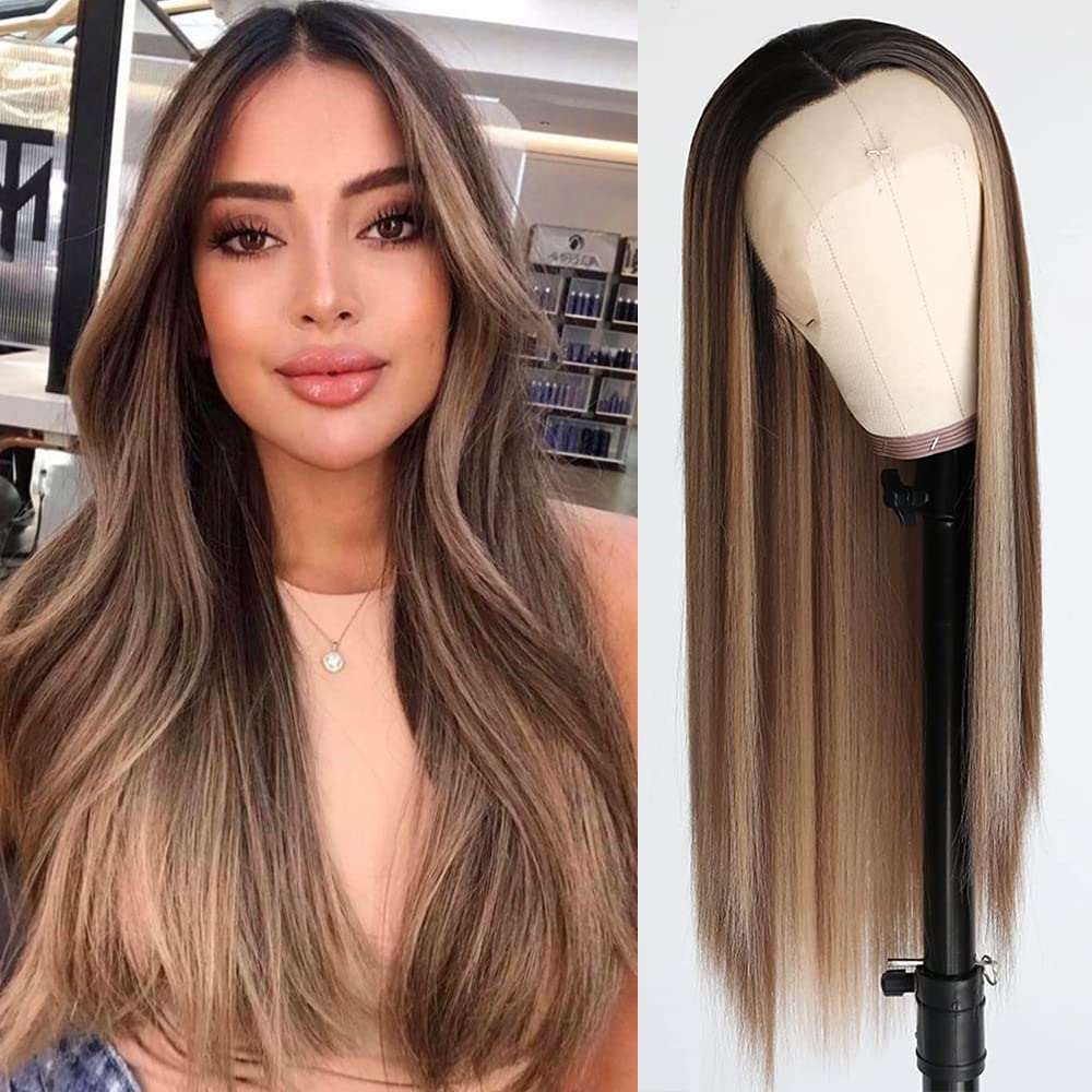Honey Blonde Highlight Straight Pre-Cut Glueless 13x4 HD Lace Wig Wear Go Summer Style Wig