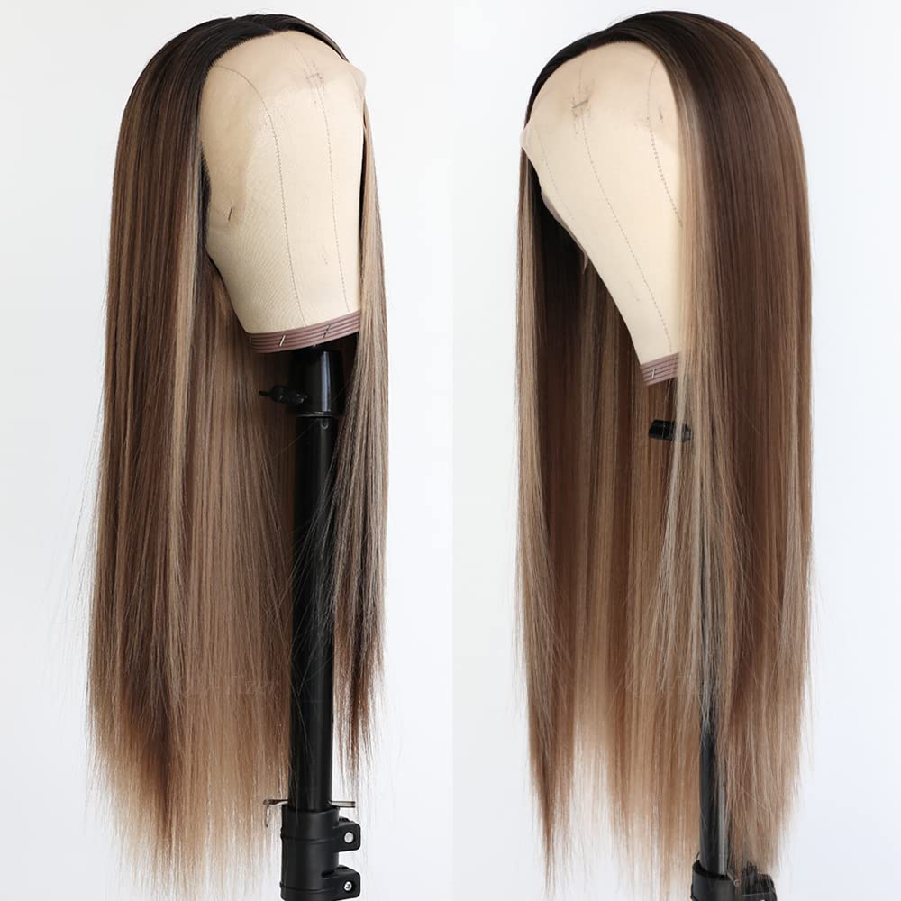 Honey Blonde Highlight Straight Pre-Cut Glueless 13x4 HD Lace Wig Wear Go Summer Style Wig