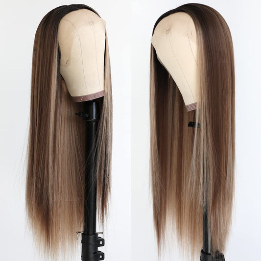 Honey Blonde Highlight Straight Pre-Cut Glueless 13x4 HD Lace Wig Wear Go Summer Style Wig