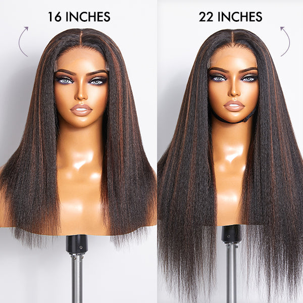 Highlight Kinky Straight Mid Part Glueless 5x5 Closure Undetectable Lace Wig