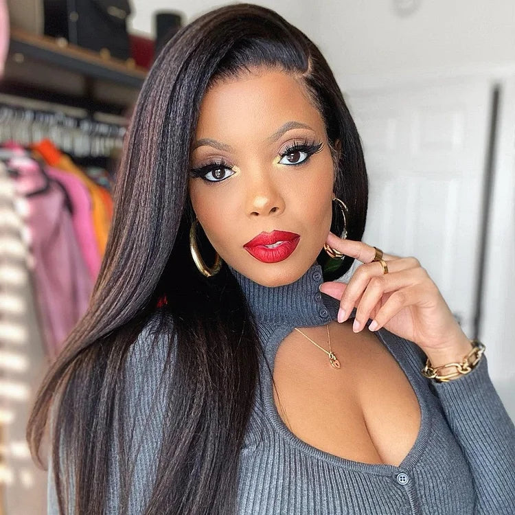 Natural Kinky Straight 13x4 Frontal HD Lace Long Wig 100% Human Hair