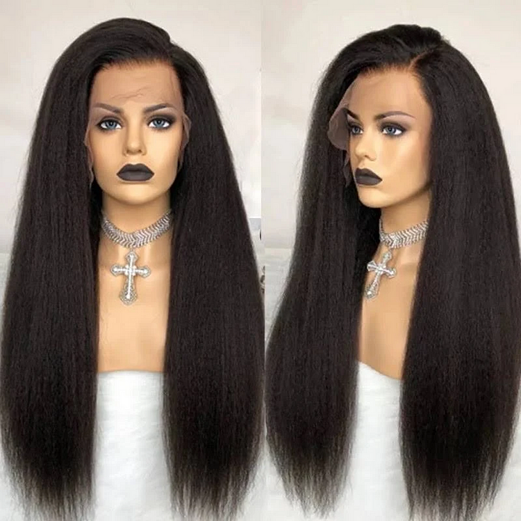 Natural Kinky Straight 13x4 Frontal HD Lace Long Wig 100% Human Hair
