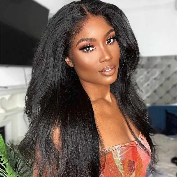 Natural Kinky Straight 13x4 Frontal HD Lace Long Wig 100% Human Hair