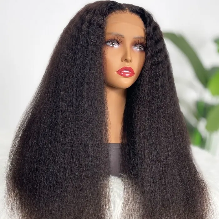 Natural Kinky Straight 13x4 Frontal HD Lace Long Wig 100% Human Hair