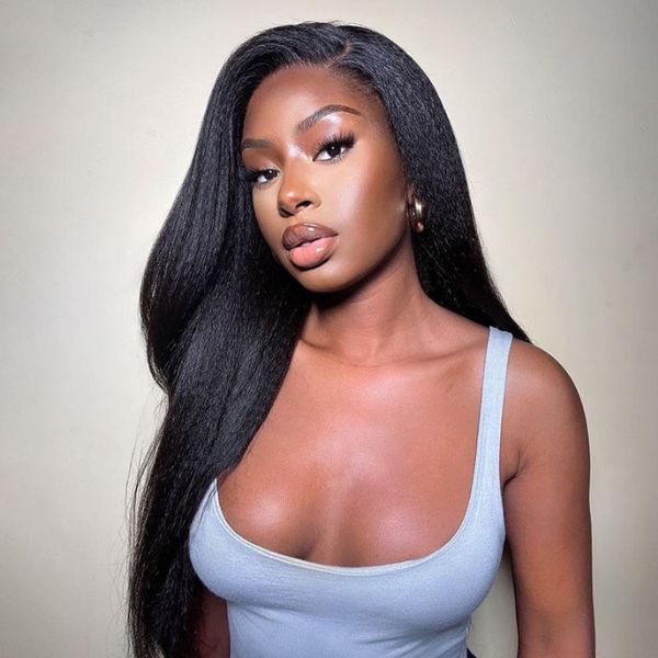 Natural Kinky Straight 13x4 Frontal HD Lace Long Wig 100% Human Hair