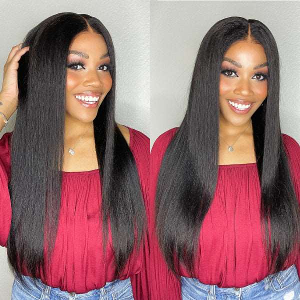 Natural Hairline Yaki Straight 13x4 Frontal Undetectable HD Lace Long Wig 100% Human Hair