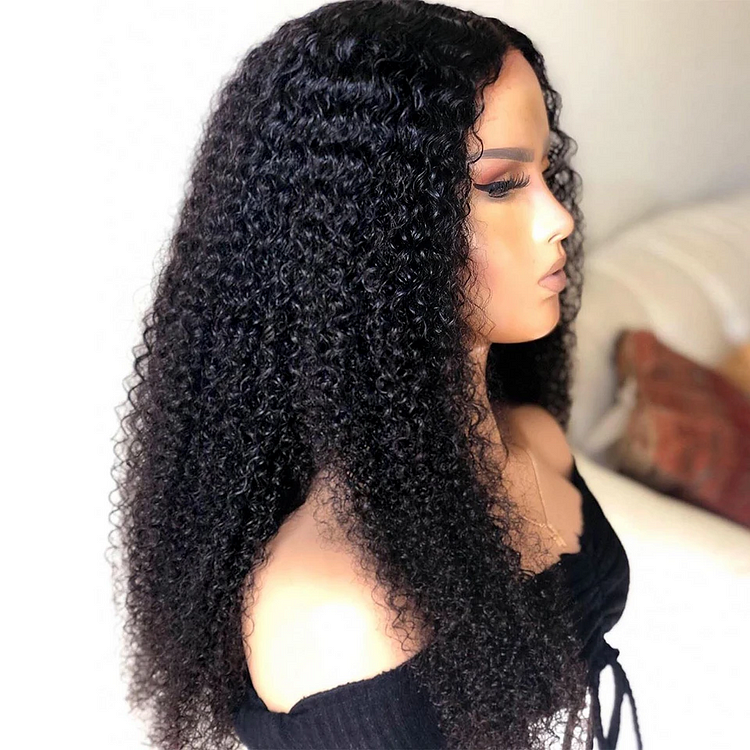 200% Density Natural Black Kinky Wave Lace Frontal Wig