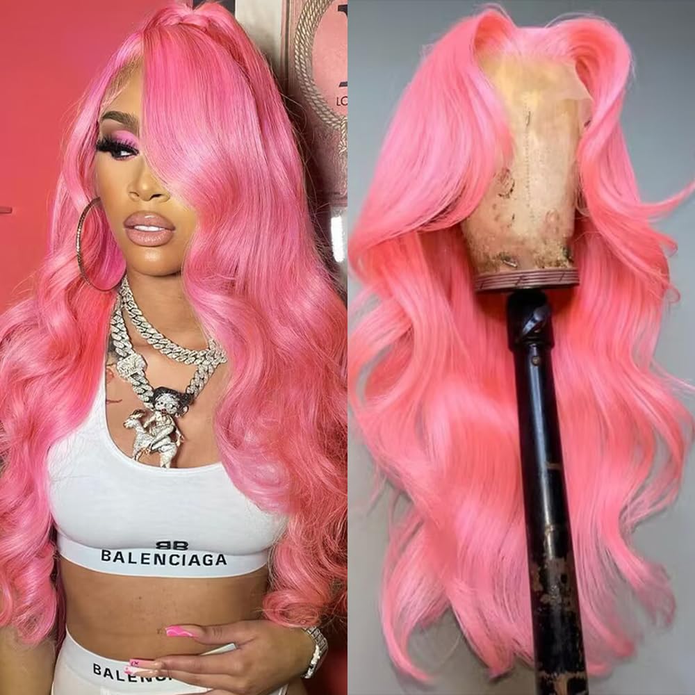 Pink Lace Front Wig Human Hair 13x4 Pink Wig Human Hair Pink Body Wave Lace Front Wigs Human Hair