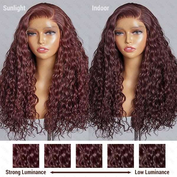 200% Density | Dark Purple Water Wave 5x5 Closure Lace Glueless Side Part Long Wig 100% Human Hair