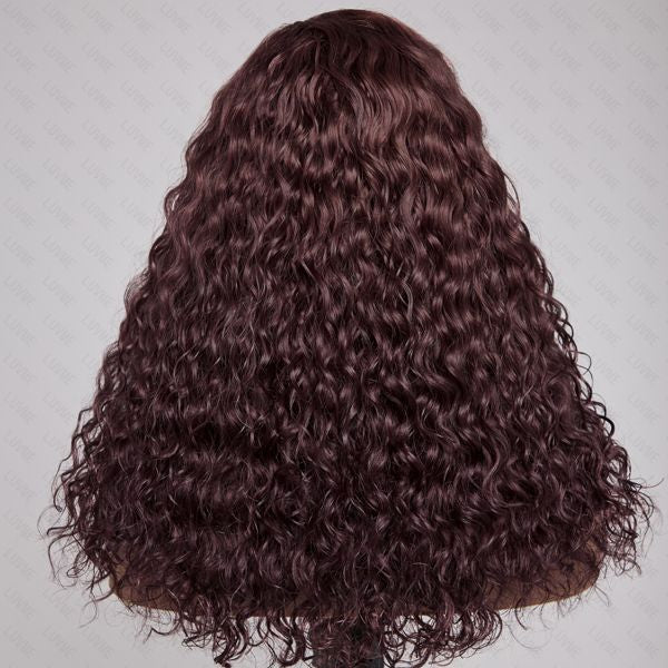 200% Density | Dark Purple Water Wave 5x5 Closure Lace Glueless Side Part Long Wig 100% Human Hair