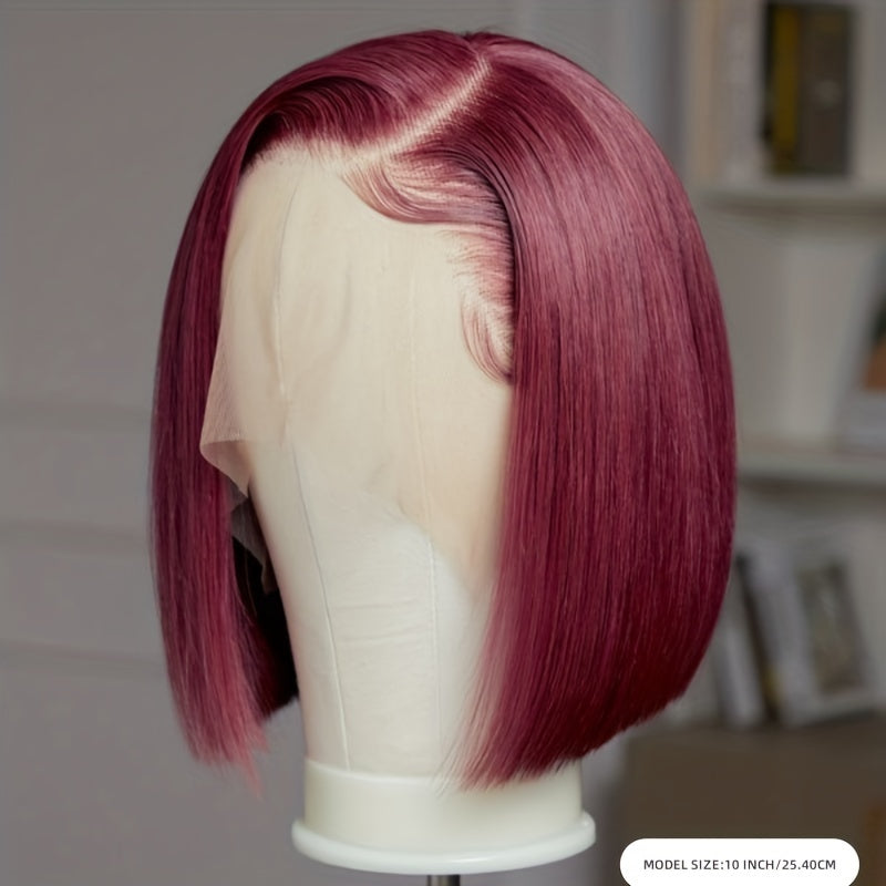 99J Burgundy Short Bob Straight Wigs  180% Density