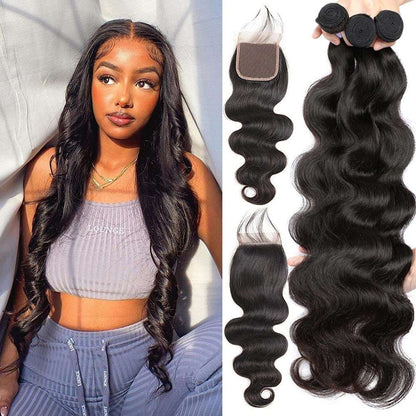 1 Closure with 4 Bundles Brazilian Body Wave - LIBEAUTY HAIR