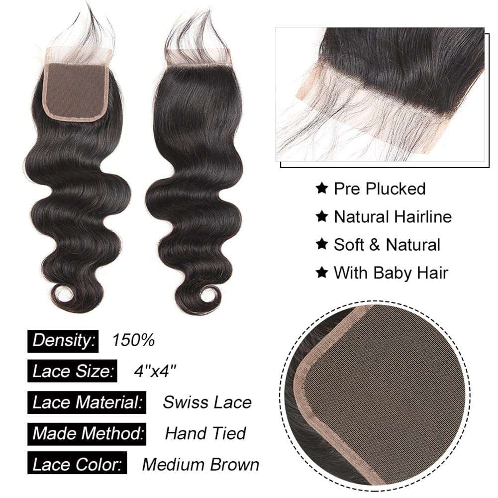 1 Closure with 4 Bundles Brazilian Body Wave - LIBEAUTY HAIR