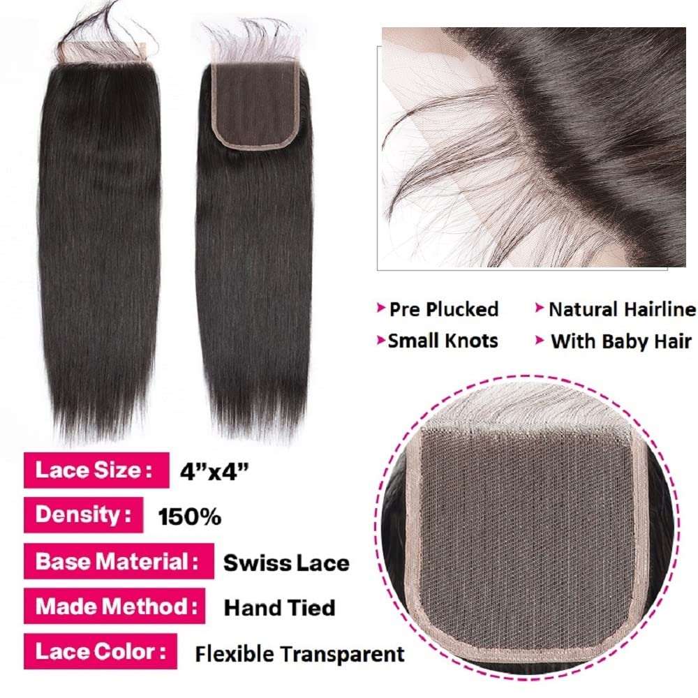 1 Closure with 4 Bundles Brazilian Straight - LIBEAUTY HAIR