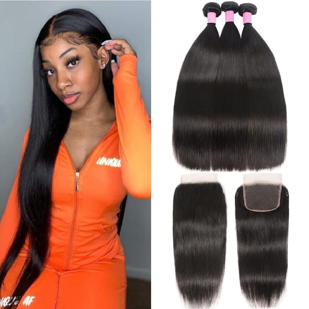 1 Closure with 4 Bundles Brazilian Straight - LIBEAUTY HAIR