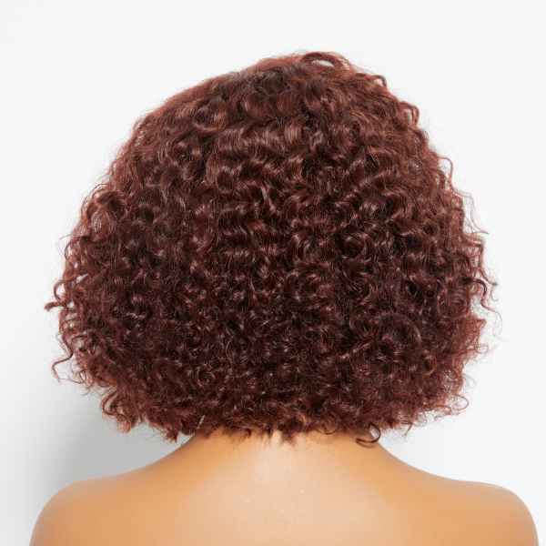 Reddish Brown Water Wave 4x4 Closure Lace Glueless C Part Short Wig 100% Human Hair | Summer Trendy