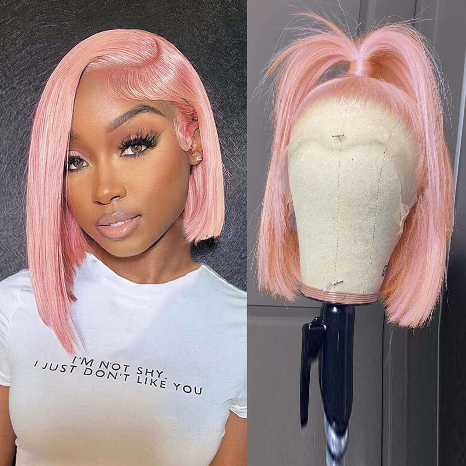 Pink Bob Wig Human Hair Wear and Go Glueless Bob Wig 13x4 Front Lace Human Hair Wig