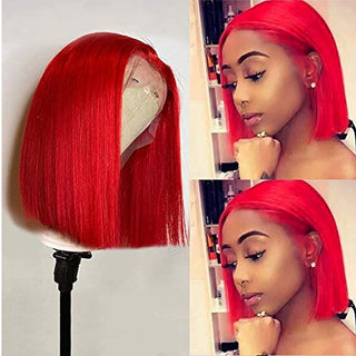 Red Bob Wig 180% Density Virgin Human Hair 13x4 Lace Front Short