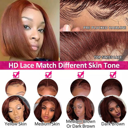 Reddish Brown Bob Wig Human Hair 13x4 HD Lace Front Wigs Human Hair Pre Plucked with Baby Hair