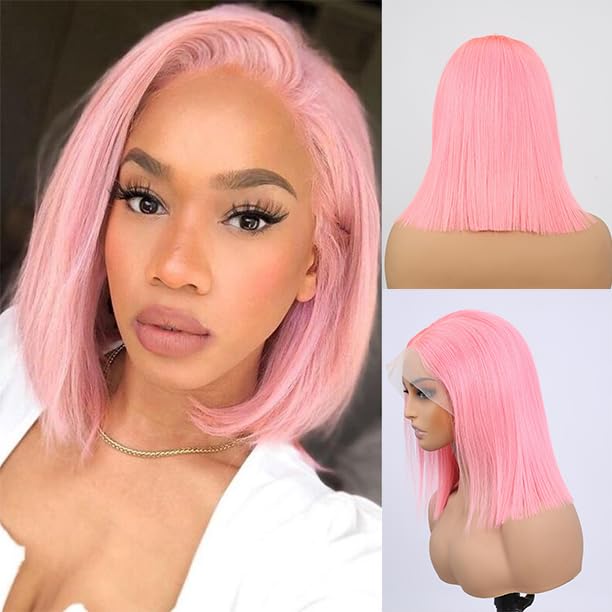 Pink Bob Wig Human Hair Wear and Go Glueless Bob Wig 13x4 Front Lace Human Hair Wig