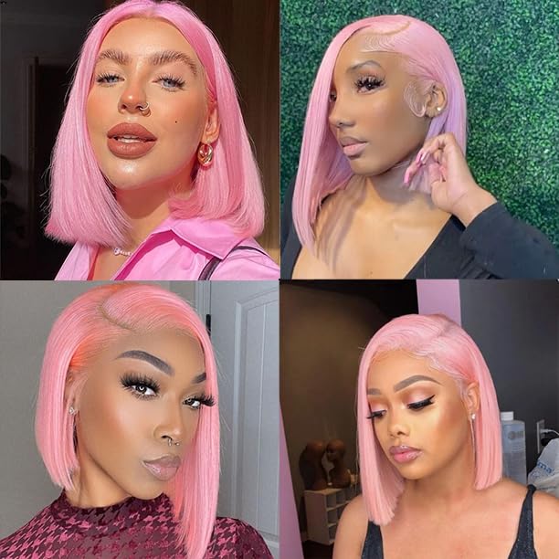 Pink Bob Wig Human Hair Wear and Go Glueless Bob Wig 13x4 Front Lace Human Hair Wig