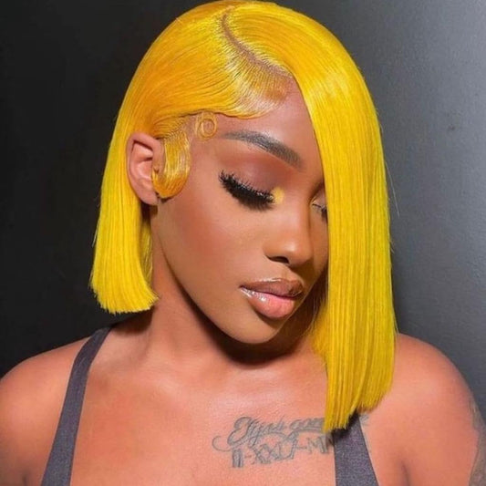 Yellow Bob wig Human Hair Wear and Go Glueless Bob Wig 13x4 Lace Front Silky Straight