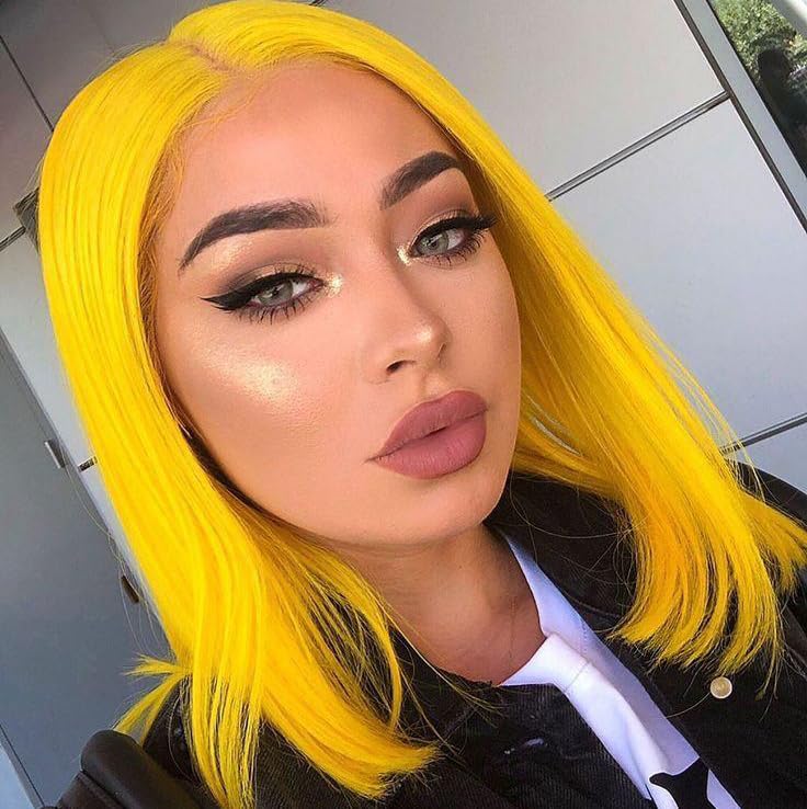 Yellow Bob wig Human Hair Wear and Go Glueless Bob Wig 13x4 Lace Front Silky Straight