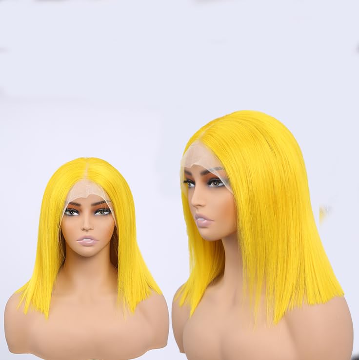 Yellow Bob wig Human Hair Wear and Go Glueless Bob Wig 13x4 Lace Front Silky Straight