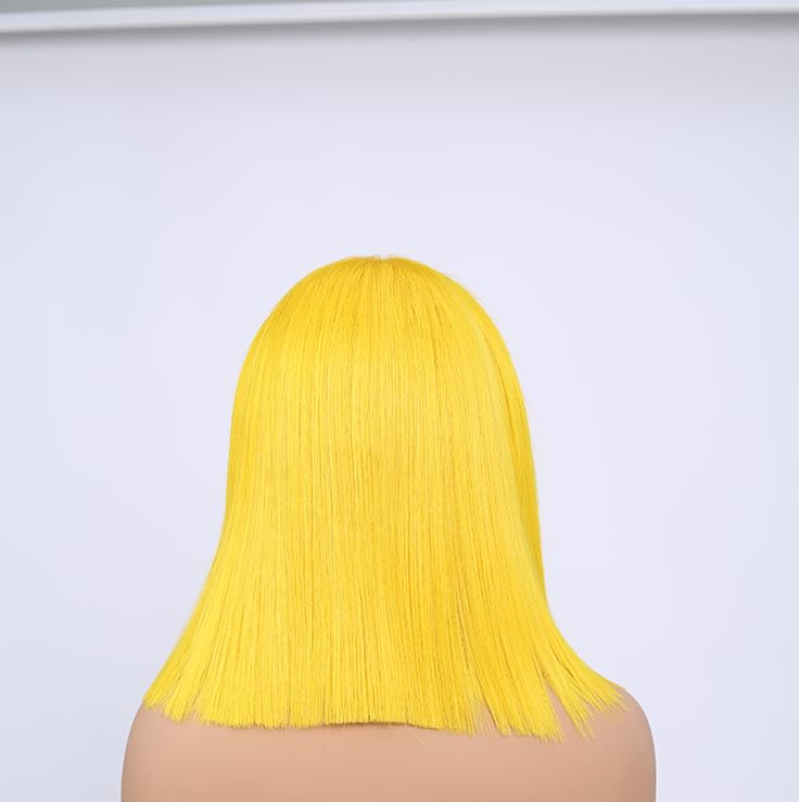 Yellow Bob wig Human Hair Wear and Go Glueless Bob Wig 13x4 Lace Front Silky Straight