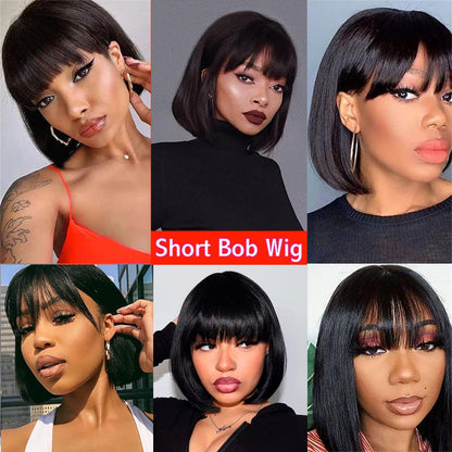 Short Bob Wigs Human Hair Glueless Wear and Go Bob Wig With Bangs