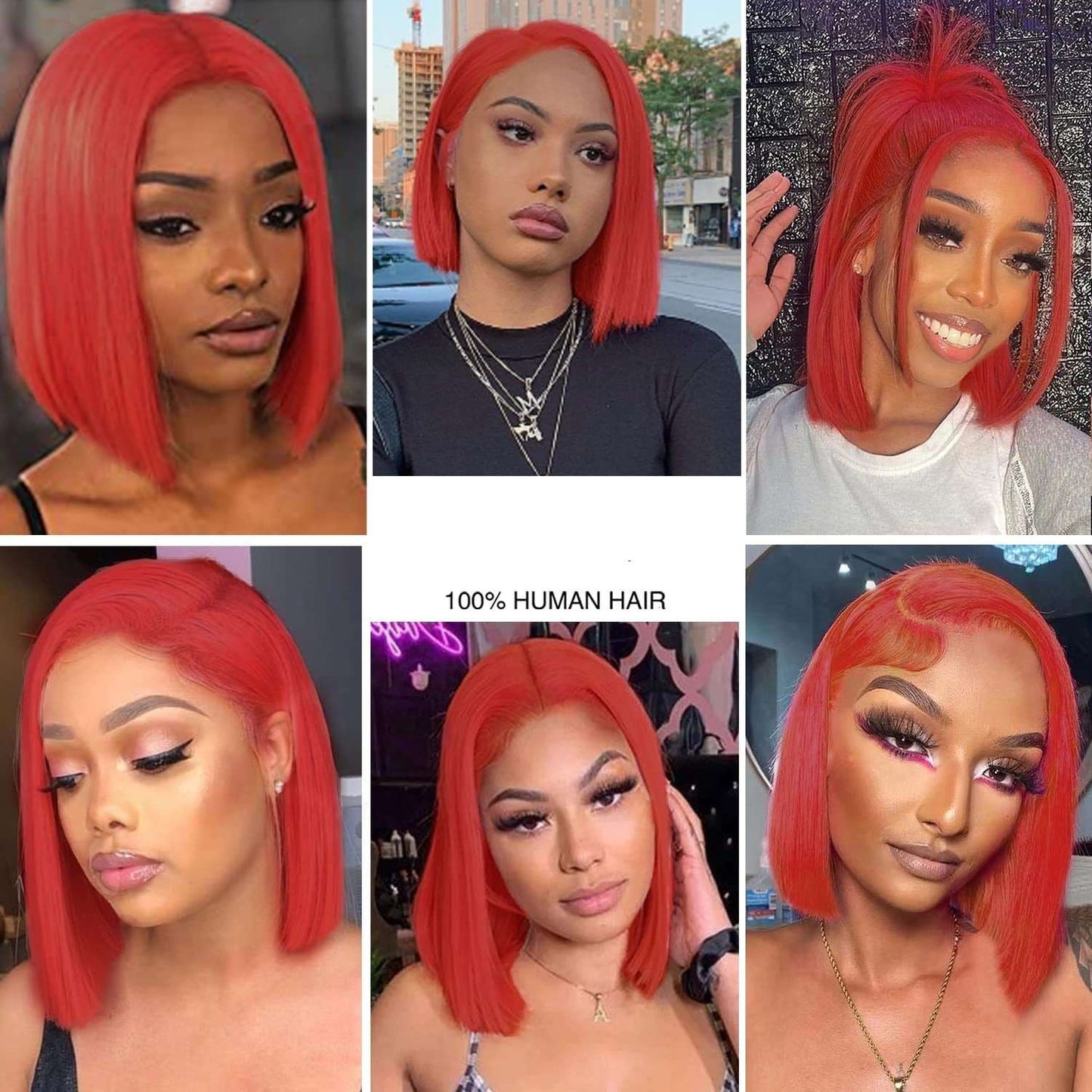 Hot Pink Bob Wigs Straight Human Hair 13x4 Lace Frontal Wigs for Women Orange-Red Bob Wig Pre Plucked Hairline with Baby Hair Brazilian Virgin Hair Short Lace Colored Bob Glueless 150% Density 12inch