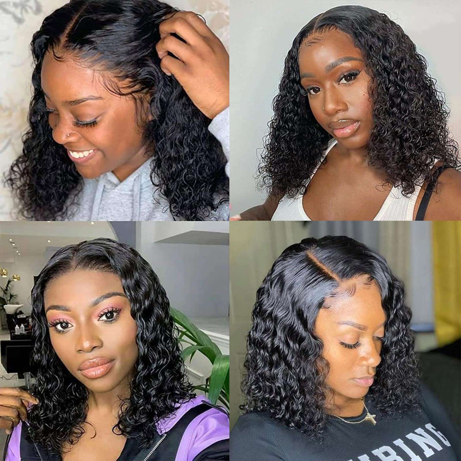 Deep Wave Bob Wig Lace Front Wigs Human Hair Water Wave Bob Wigs 13x4 Transparent Lace Frontal Wigs