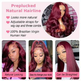 13x4 Burgundy Body Wave Lace Front Wig Human Hair - LIBEAUTY HAIR