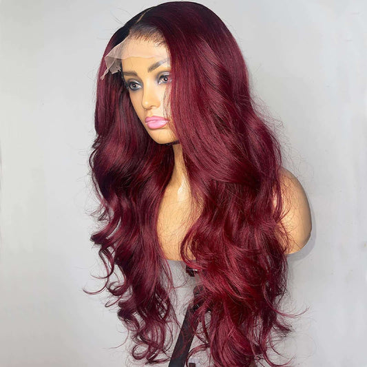 13x4 HD Lace Pre - cut Wear and Go 99J Burgundy Colored Lace Wear Go Wig 180% Density - LIBEAUTY HAIR