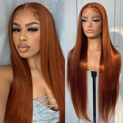 Season Limited! Ginger Orange Straight Virgin Hair Lace Frontal Wig Fall hairstyle