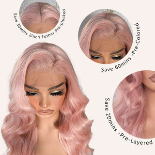 13x6 Pink Body Wave Lace Frontal Wigs Pre - Plucked Similar Human Hair 200 Density Human Hair - LIBEAUTY HAIR