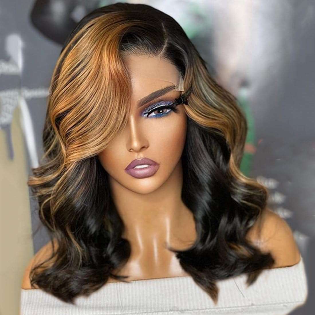 Blonde Mix Loose Wave 4x4 Lace Glueless Side Part Short Bob Wig 100% Human Hair