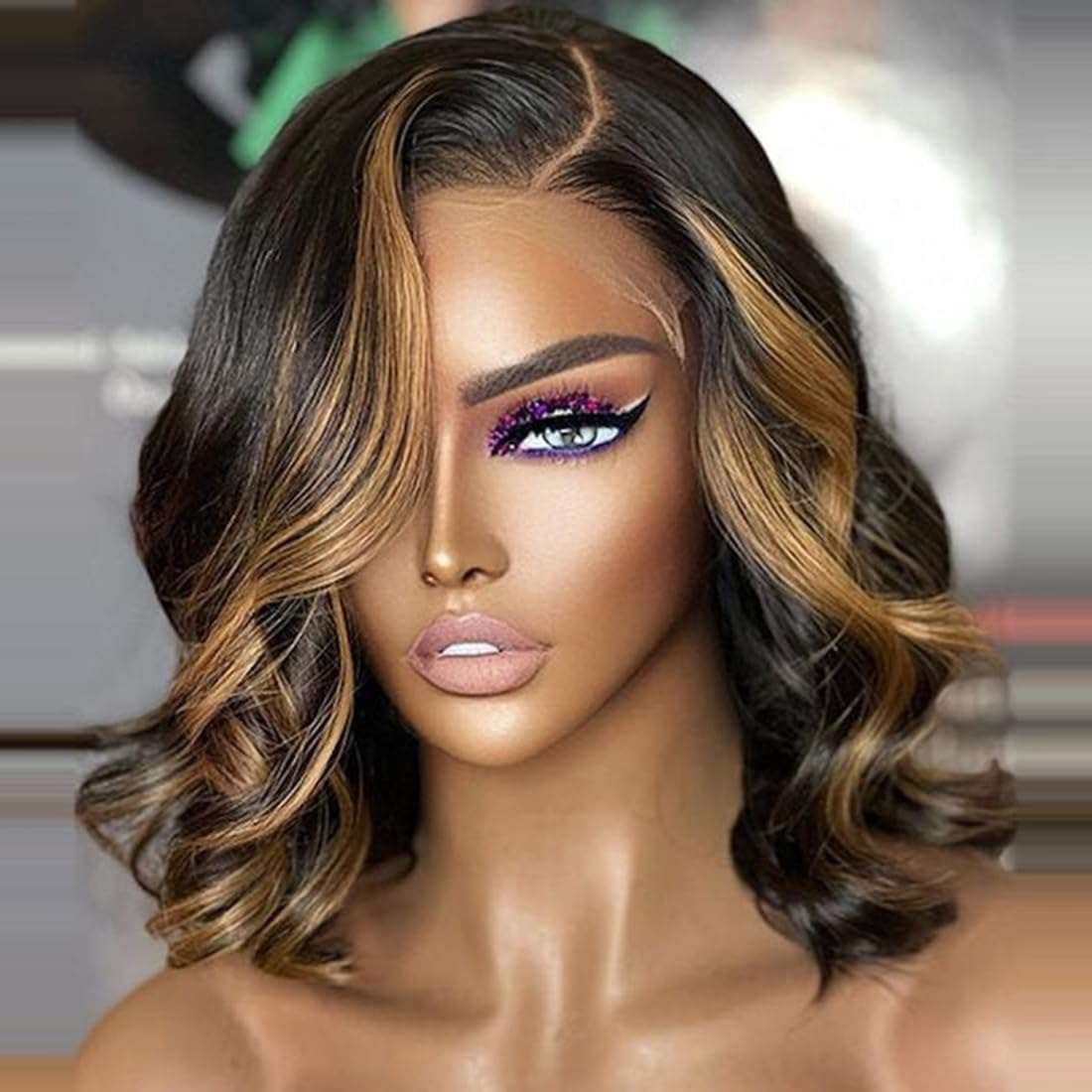 Blonde Mix Loose Wave 4x4 Lace Glueless Side Part Short Bob Wig 100% Human Hair