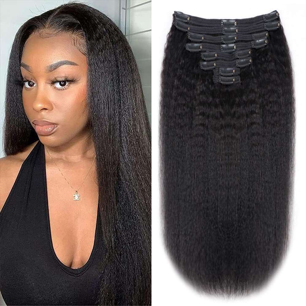 Clip in Human Hair  4PCS  Kinky Straight Brazilian Human Hair