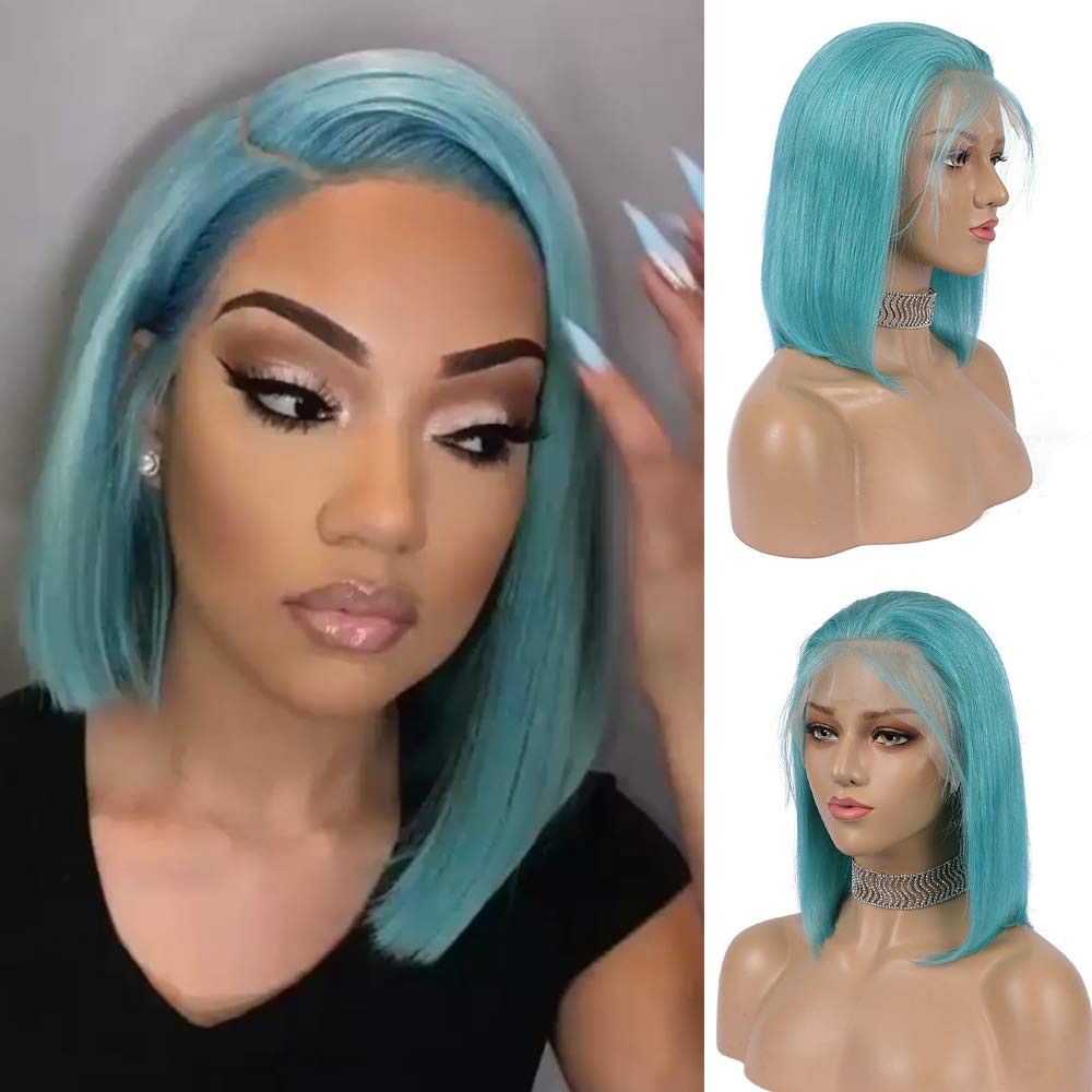 #Light Blue Free Part Bob Wig