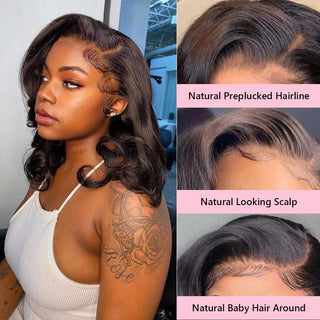 Natural Black Loose Wave 5x5 Closure Lace Glueless Short Wig 100% Human Hair