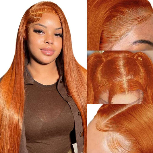 Ginger Orange Lace Front Wigs Human Hair Colored Straight Lace Front Wig 13x4 Hd Frontal Wig