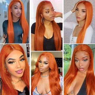 Ginger Orange Lace Front Wigs Human Hair Colored Straight Lace Front Wig 13x4 Hd Frontal Wig