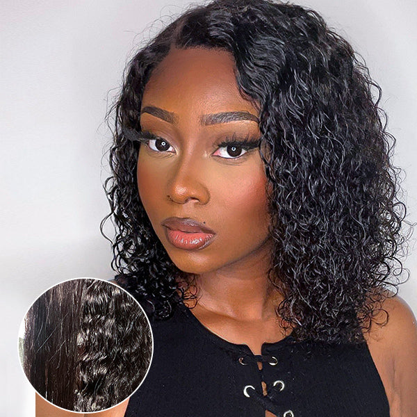 Wet And Wavy | Water Wave 4x4 Closure Lace Glueless Side Part Short Wig 100% Human Hair