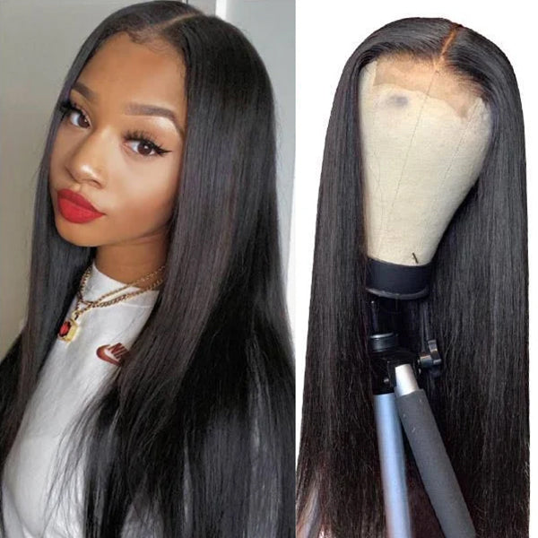 Effortless Straight 13x4 Closure Lace Glueless Free Part Long Wig 100% Human Hair