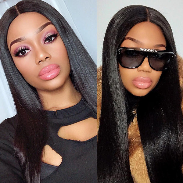 Effortless Straight 13x4 Closure Lace Glueless Free Part Long Wig 100% Human Hair