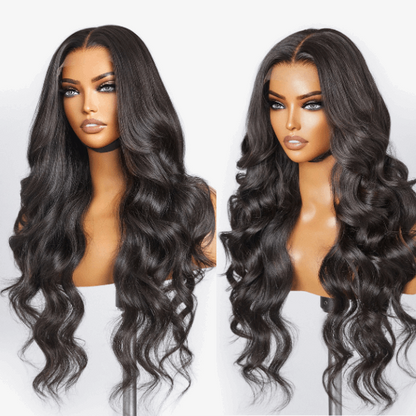 Loose Body Wave 5x5 Closure Lace Glueless Mid Part Long Wig 100% Human Hair