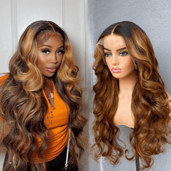 Limited Design | Honey Blonde Highlights Loose Wave 13X4 Frontal Lace Mid Part Long Wig 180% density 100% Human Hair